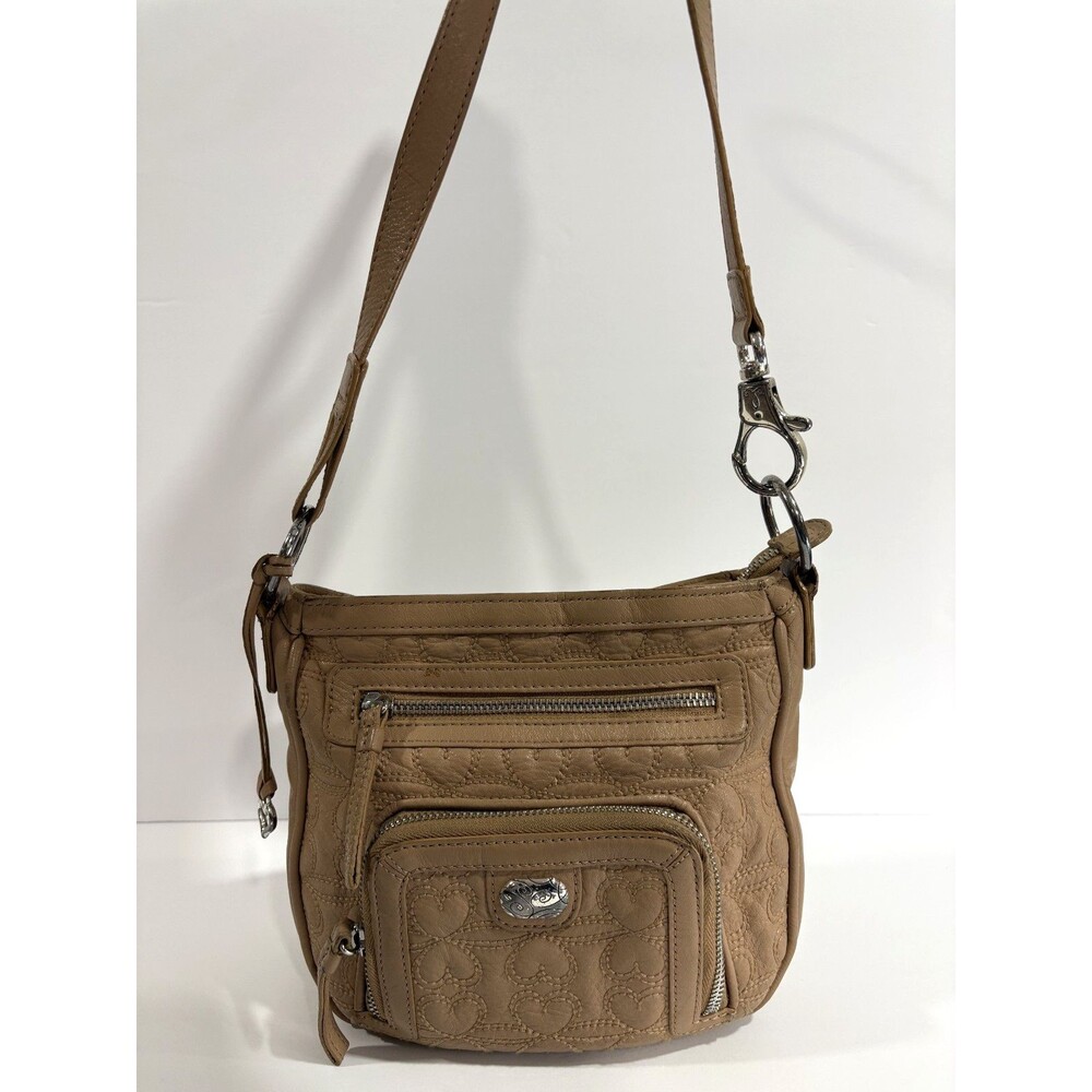 Brighton Park Avenue Brown Quilted Leather Crossbody Purse Stitched Shoulder Bag - Picture 3 of 10